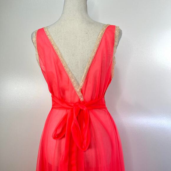 Vintage 60s Aristocraft Negligee Maxi Dress Neon Pink Lingerie Wedding - Picture 6 of 7